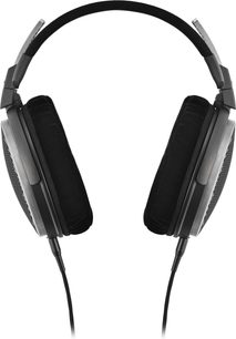 Åbne kablede høretelefoner Audio Technica ATH-ADX7000, sort, metalgitter, velourpuder, kabler, set forfra