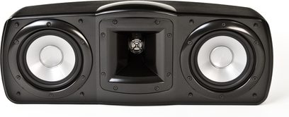 Klipsch Synergy C-20 sort centerkanal, set forfra, med to højttalere og en diskant, i et rektangulært kabinet
