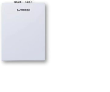 Witte rechthoekige Cambridge Audio L/R S connected speaker, vooraanzicht, minimalistisch wanddesign