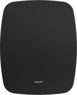 Diffusore nero Klipsch PSM-650-T visto di fronte con griglia perforata e logo in basso