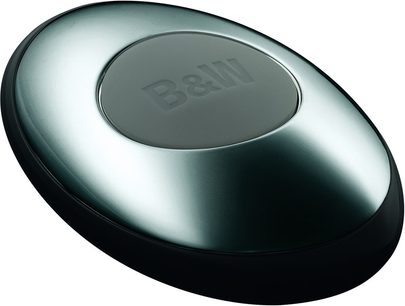 Bowers & Wilkins Zeppelin multimedie-højttaler, oval form, metalgrå og sort finish, set oppefra