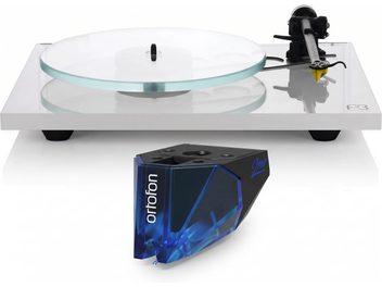 Gira-discos Rega Planar 3 transparente com braço preto e célula Ortofon 2M Blue