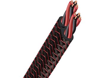Cabo de áudio Audioquest Rocket 33 preto e vermelho trançado, bainha preta, conectores banana dourados