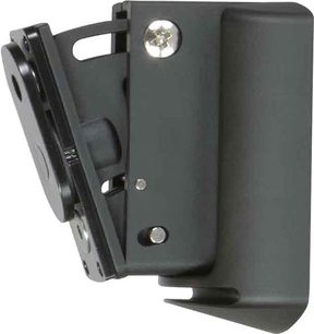 Supporto murale BlueSound WM100-B nero per diffusore, in plastica, con viti di fissaggio, vista frontale leggermente laterale