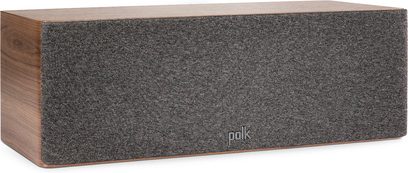 Diffusore centrale Polk R300 in noce, forma rettangolare allungata, legno scuro con texture, griglia nera frontale