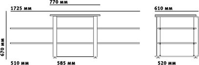 Schroers & Schroers Fly Plasma Plus TV-møbel, 6 dimensioner i millimeter, teknisk forfra-visning, enkle linjer