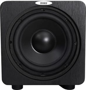 Velodyne Deep Blue 8 sort baskabin, set forfra, sort rund højttaler i midten, mat sort firkantet ramme