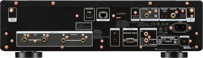 Marantz CD 50n črni CD-predvajalnik, zadnji pogled, avdio/video priključki, vrata USB in omrežje, zaslon, kontrolni gumbi
