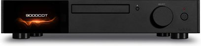 Vysokofidelitní CD přehrávač Audiolab 9000CDT s displejem zobrazujícím "9000CDT", zásuvkou na CD, otočným knoflíkem a válcovými nožičkami