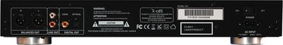Advance Paris X-Cd5 sort CD-afspiller, bagside, lyd- og strømstik, kontakt, produktmærkat