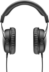 Gesloten hifi-koptelefoon Beyerdynamic T5, vooraanzicht, zwart gewatteerde hoofdband, zwarte ronde oorschelpen, afneembare kabel