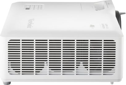 Projektor LS901-4K, frontvisning, hvid rektangulær kasse, horisontalt ventilationsgitter, korte fødder, øverste betjeningsknapper