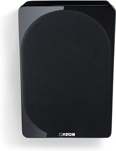 Černý obdélníkový reproduktor Canton AR 5 s Dolby Atmos s černou textilní čelní mřížkou a lesklým rámečkem, pohled zepředu