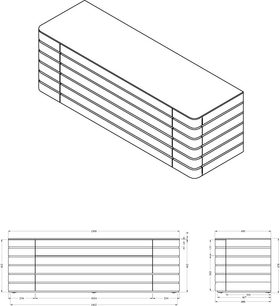 Norstone Design Baho sort lakkeret audio-/videomøbel, eksploderet visning, 5 niveauer, rektangulær, horisontal, sort lak