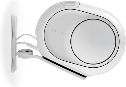 Supporto per diffusore DEVIALET GECKO - Phantom II bianco, vista frontale, in metallo bianco con due cerchi concentrici