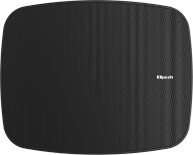 Diffusore da esterno Klipsch PSM-450-T nero, vista frontale, griglia perforata e angoli arrotondati