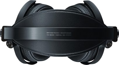 Cuffie Yamaha YH-5000SE nere, archetto in metallo spazzolato e fascia in pelle a grana, cuscinetti perforati, vista dall’alto