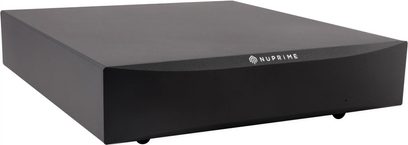 NuPrime SW-9X sort switch, kompakt rektangulært kabinet med enkel front set i trekvart perspektiv