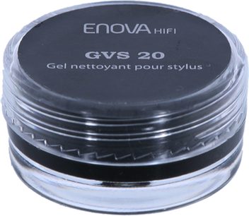 Kit di regolazione e pulizia Enova HIFI GVS 20, contenitore cilindrico trasparente con coperchio nero, testo bianco visibile sopra