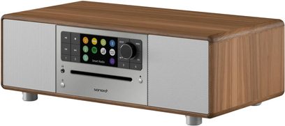 Radio Sonoro Prestige in noce - argento, legno, frontale grigio chiaro con schermo, pulsanti e manopola, altoparlante a destra