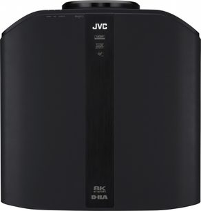 JVC DLA-NX9 sort videoprojektor, set forfra, kubisk form, sort farve, "JVC"-logo og "THX" og "8K e-shift" påskrifter på toppen