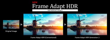 Three images of a windmill near a body of water at sunset, with variations in brightness and contrast