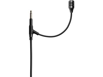 Accesorio para auriculares HI-FI Meze Audio Boom Mic, vista lateral, cable negro flexible, conector jack dorado, micrófono cilíndrico