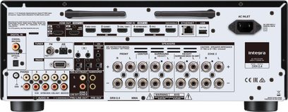Ampli home-cinéma Integra DRX-2.4, face avant, vue de face, nombreuses prises et boutons, affichage digital, coloris noir