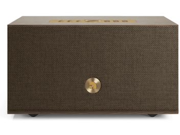Enceinte connectée Audio Pro C5 MKII W finition noyer, grille brune, logo doré au centre et commandes sur le dessus