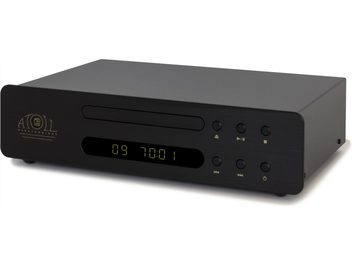 Høykvalitets CD-spiller Atoll Electronique MD100 Evolution svart, trekvart visning, front med digital skjerm og knapper