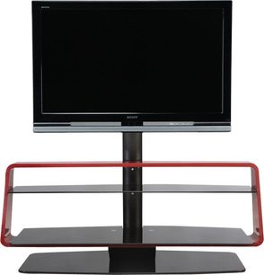 Ateca Supreme rød/sort TV-møbel, sort struktur, 2 glashylder, drejelig TV-holder, sort fladskærm