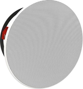 Rund indbygget højttaler Bowers & Wilkins CCM7.5 S2, hvid perforeret gitter, central rød diskant, frontvisning