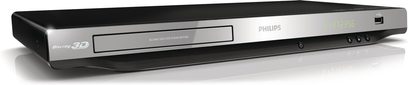 Philips BDP3280 sort 3D Blu-ray-afspiller, frontpanel med display, knapper og diskskuffe, set forfra