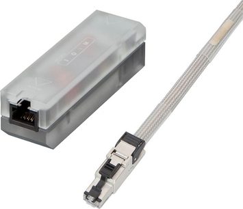 Ethernet RJ45 síťový kabel SOTM Audio ISO-CAT6 HPP světle šedý, kovový RJ45 konektor, šedý průsvitný opletený plášť