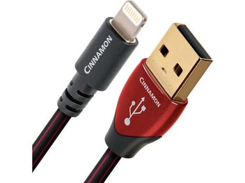 Câble USB Audioquest Cinnamon USB A vers Lightning 1,5m, connecteurs or et rouge, gaine noire avec rayures rouges