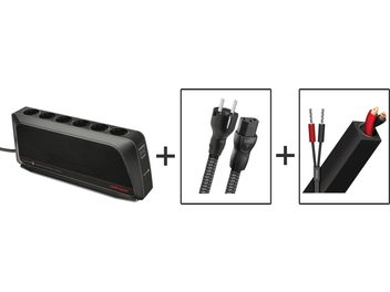 Multiprise noire Audioquest PowerQuest 2 avec 2 câbles d'alimentation NRG-Y3 et Q2 à fiches bananes rouges et noires