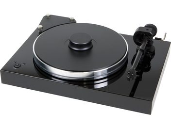 Gramofon Pro-Ject X-tension 9 Evolution SuperPack w kolorze czarnym lakierowanym, widok z góry lekko z boku, widoczne talerz i ramię odczytujące