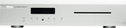 Musical Fidelity M2SCD sølvfarget CD-spiller, frontvisning, frontpanel med display, knapper og sporåpning