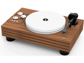 Tocadiscos de vinilo hi-fi Music Hall MMF 11.3 en nogal, chasis de madera, plato acrílico blanco, brazo de lectura negro