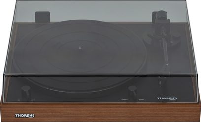 Giradischi Thorens TD 402 DD OAK 2R in legno e nero con coperchio fumé chiuso, vista frontale