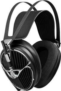 Cuffie hi-fi Meze Audio nere con doppio archetto e padiglioni ovali con griglia argentata viste di tre quarti