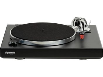 Hi-fi pladespiller Rekkord Audio M600 i mat sort, metalchassis, pladebakke i filt, tubulær tonarm, Quintet Red pickup