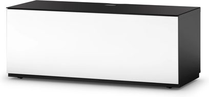 Audio-/videomøbel Sonorous Studio STA110F-BLK-WHT, sort og hvid, rektangulær, hvid skydedør, set forfra