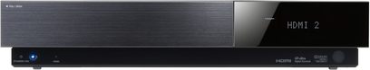 Sort Pioneer LX03BD hjemmebiografsystem, set forfra, med "HDMI 2" vist på det blå LED-display