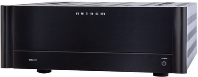 Anthem MCA-225 sort effektforstærker, børstet aluminiumsfront, drejeknopper, blå LED-lys