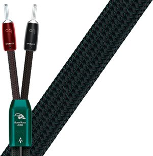 Audioquest Robin Hood Zero 72V DBS flettede sort og grøn lydkabel med røde og sorte bananstik