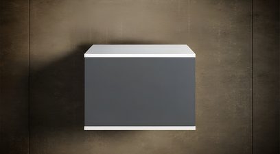 Unnu Classic Series Model 211 AV-møbel, kabinet i paneler, mørkegrå front, hvid top og bund, frontvisning