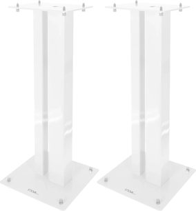 Enova HIFI MAJESTY 60 WH, to hvide højttalerstativer, set forfra, rektangulær struktur, kvadratisk base, synlige beslag