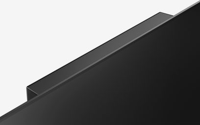 Panasonic TX-65HZ2000E tv, profilvisning, flad sort skærm, tynd ramme, skrå kanter