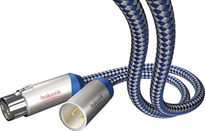 Analog XLR-lydkabel Inakustik NF-XLR 1,5m med sølvfarvede metalstik, blå ender og blågrå flettet kappe